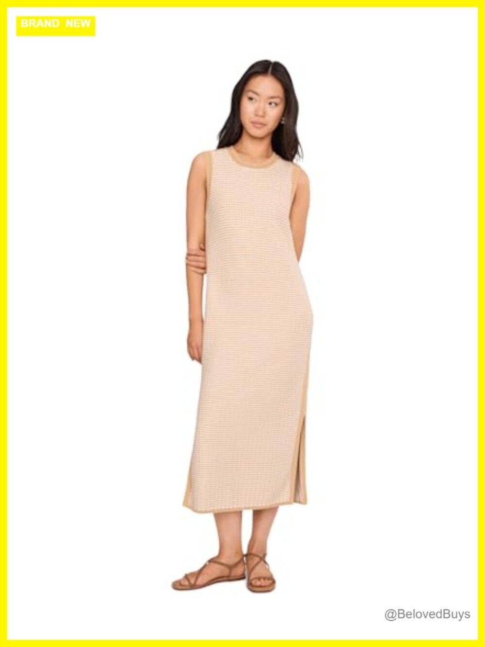 Varley Aoife Textured Knit Midi Dress Sleeveless Crew Neck Casual